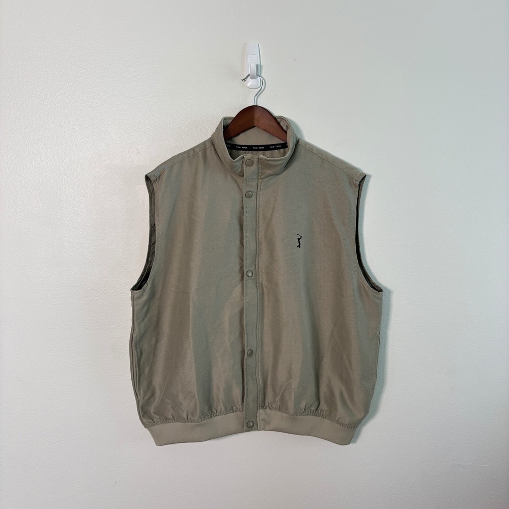 PGA Tour Signature Collection Mens Tan Khaki Golf Vest Full Zip Snap Size Large